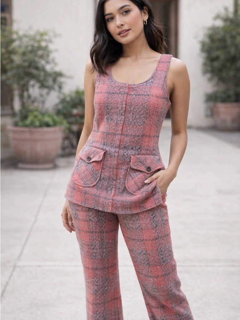 Vintage Plaid Pink And Orange Women's 2 Piece Suit
